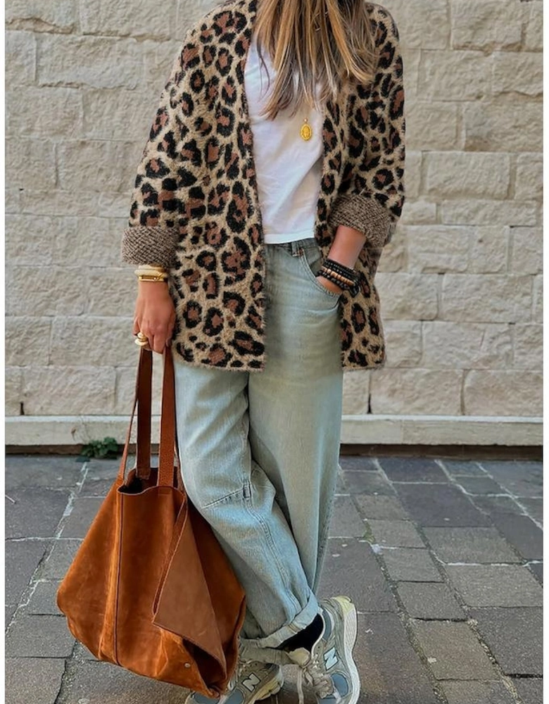 Brown Leopard Open Casual Cardigan
