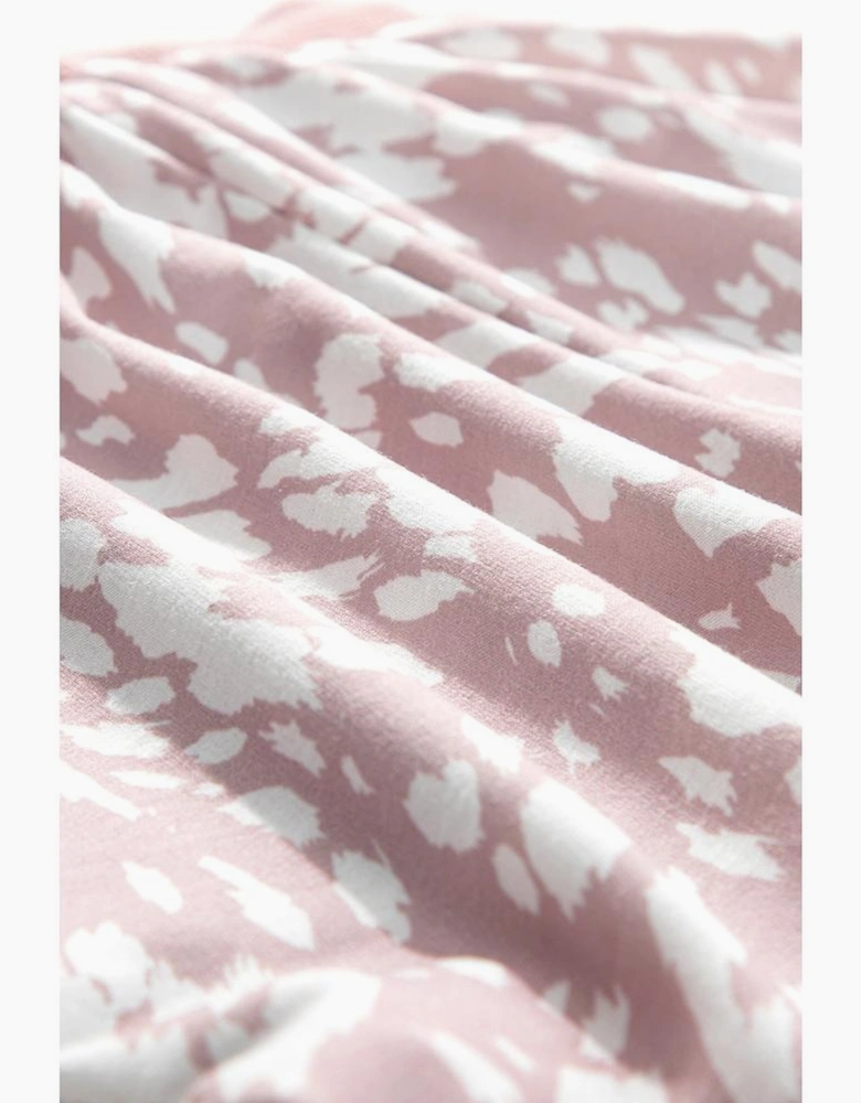 Khaki Classic Leopard Arched Hem Elastic Waist Casual Shorts