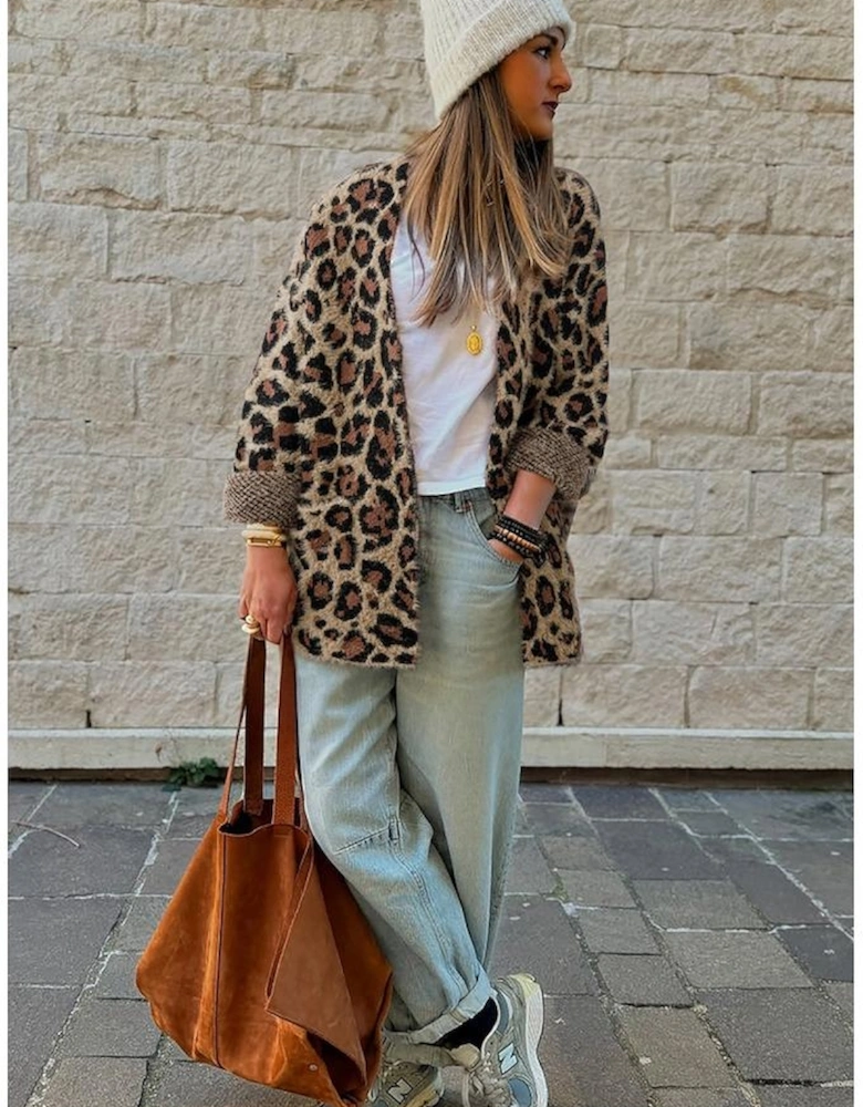 Brown Leopard Open Casual Cardigan