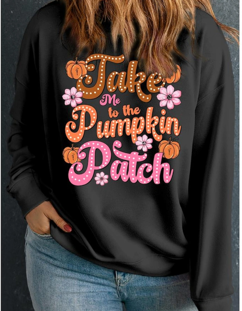 Black Take Me To The Pumpkin Patch Printed Plus Size Sweatshirt