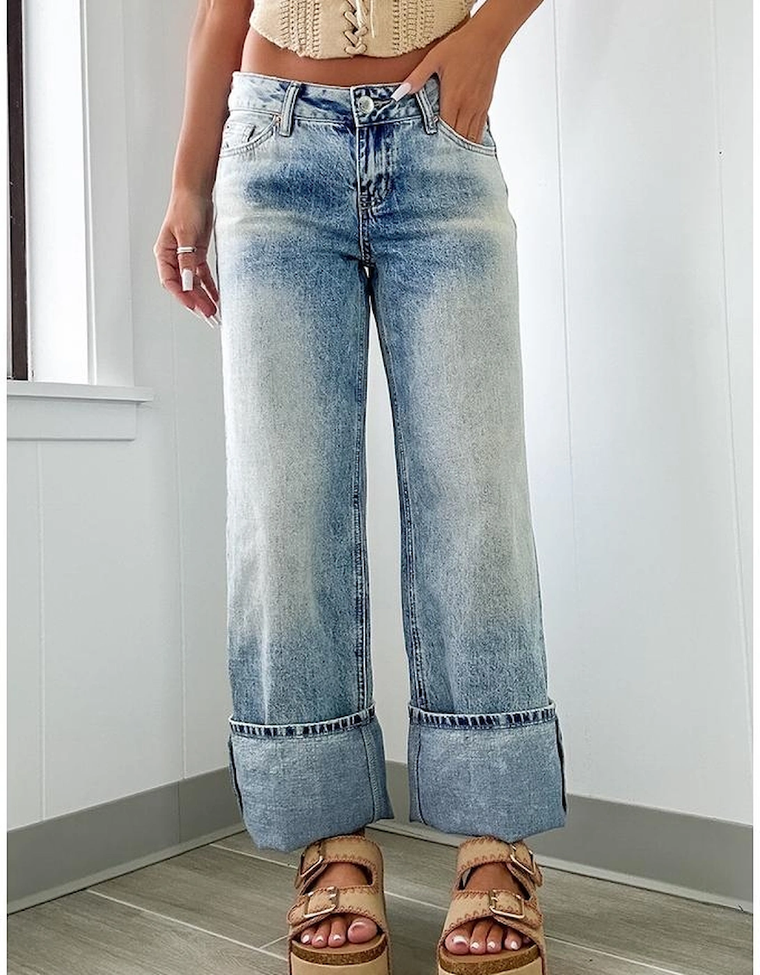 Myosotis High Rise Button Zip Fly Medium Wash Jeans