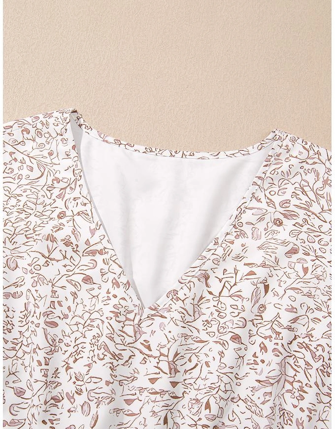White Floral V Neck Ruffled Short Sleeve Plus Size Dress