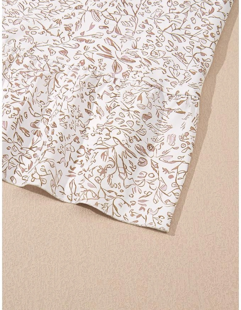 White Floral V Neck Ruffled Short Sleeve Plus Size Dress