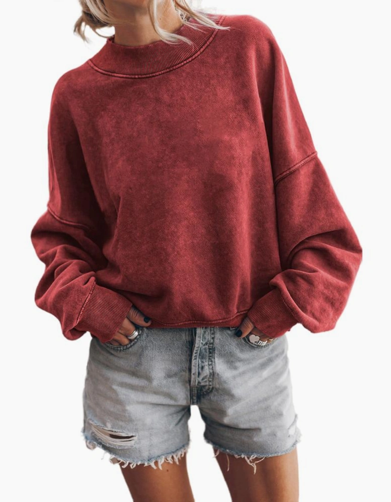 Red Dahlia Drop Shoulder Crew Neck Pullover Sweatshirt