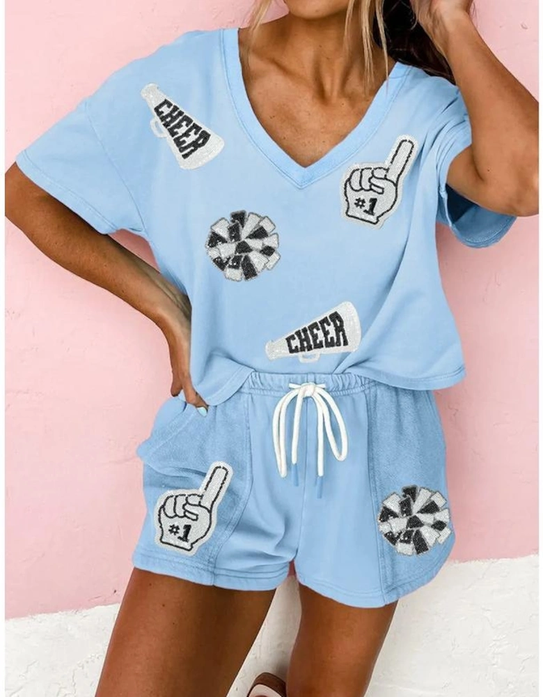 Myosotis Game Day No.1 Cheer Graphic V Neck Short Set