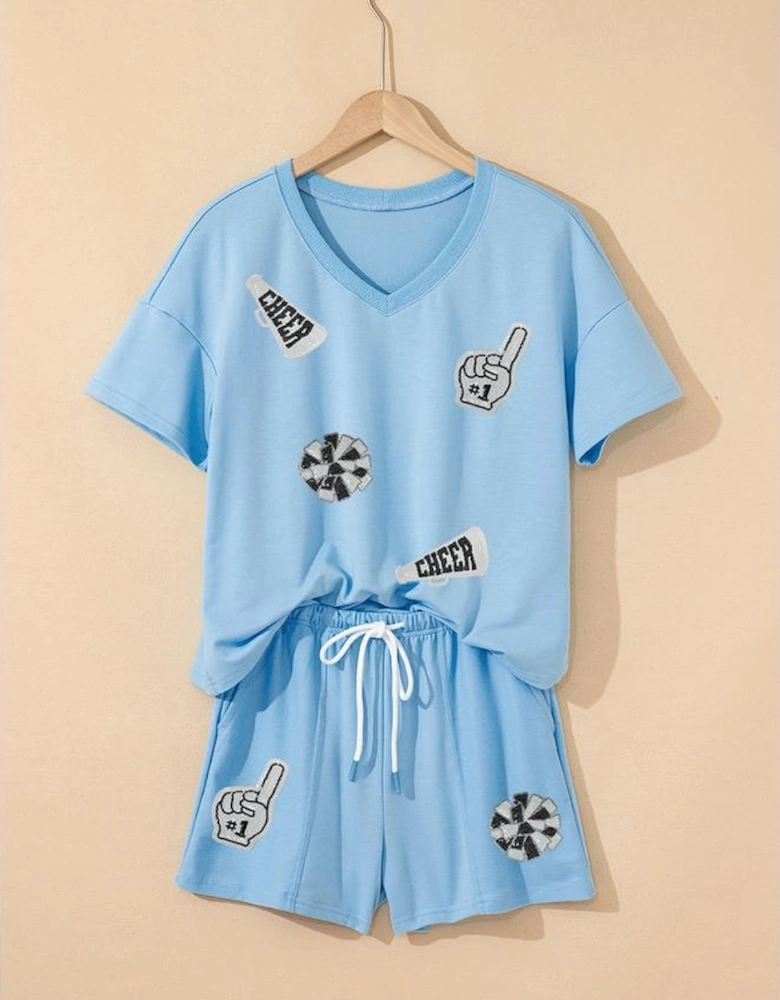 Myosotis Game Day No.1 Cheer Graphic V Neck Short Set