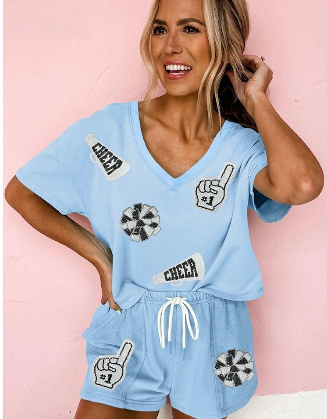 Myosotis Game Day No.1 Cheer Graphic V Neck Short Set, 8 of 7