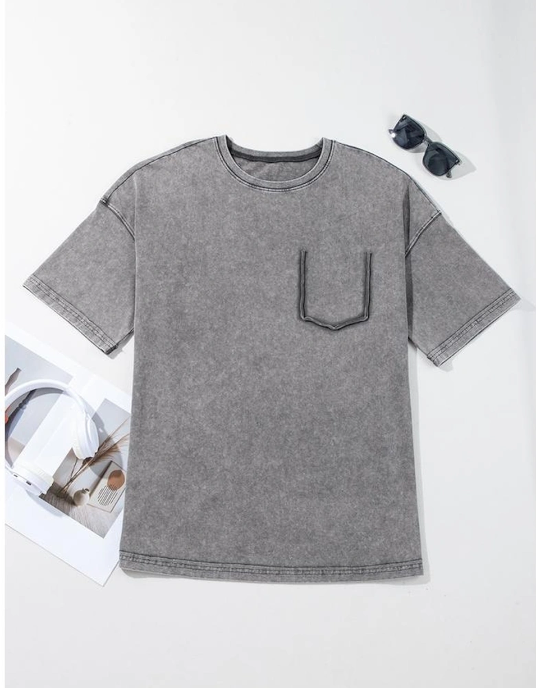 Philippine Gray Mineral Wash Half Sleeve Boyfriend Vintage T Shirt