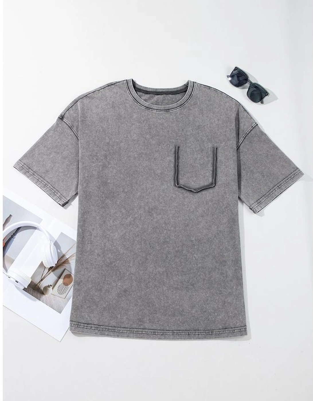 Philippine Gray Mineral Wash Half Sleeve Boyfriend Vintage T Shirt