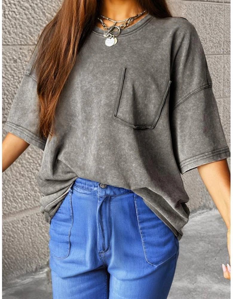 Philippine Gray Mineral Wash Half Sleeve Boyfriend Vintage T Shirt