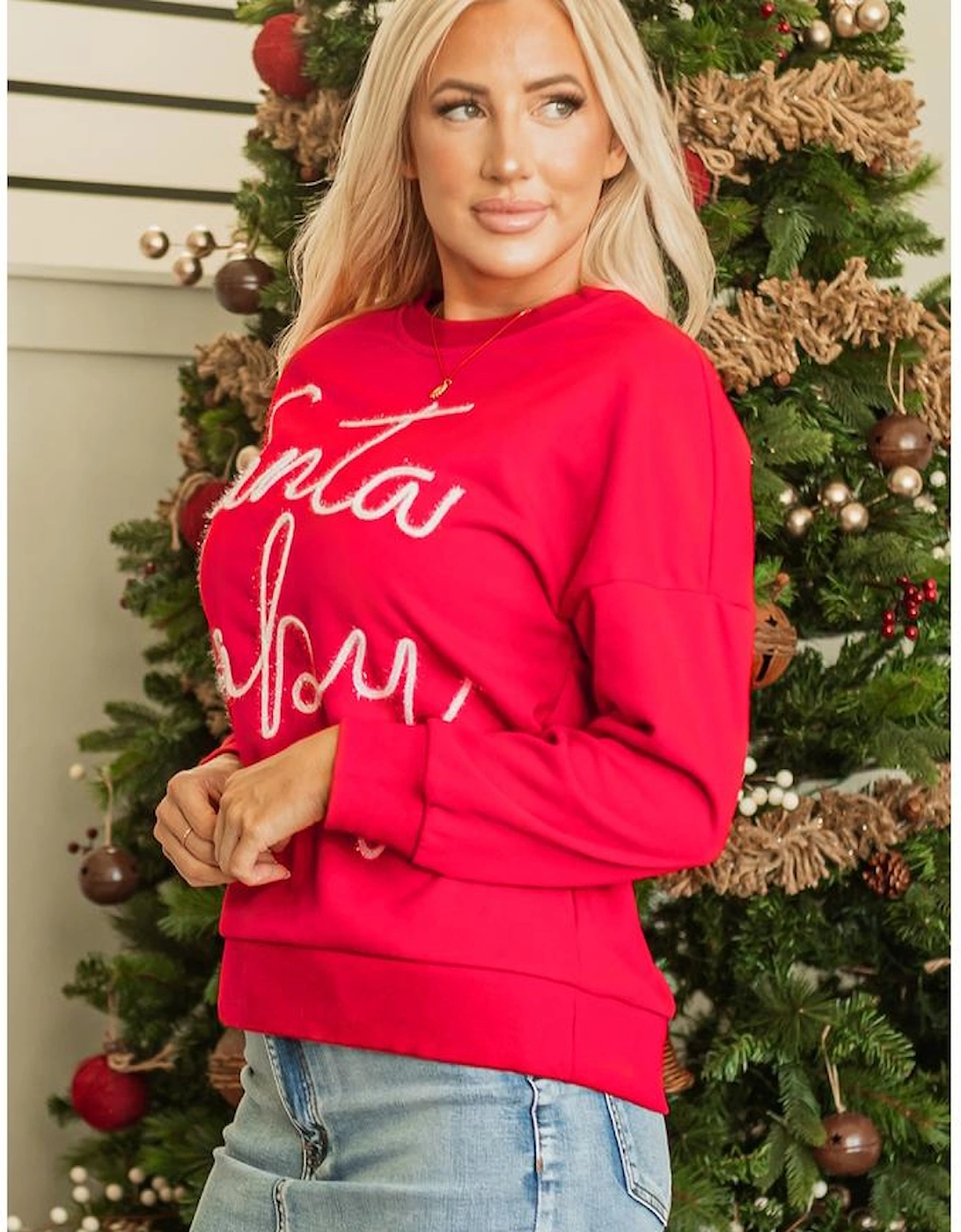 Fiery Red Christmas Santa Baby Tinsel Graphic Sweatshirt