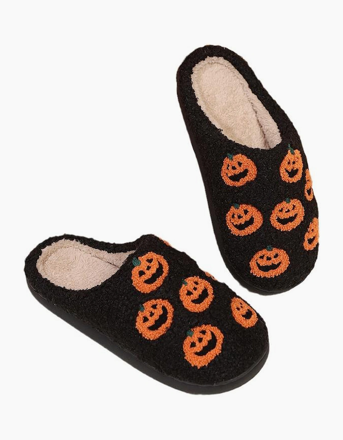 Black Halloween Pumpkin Plush Home Slippers