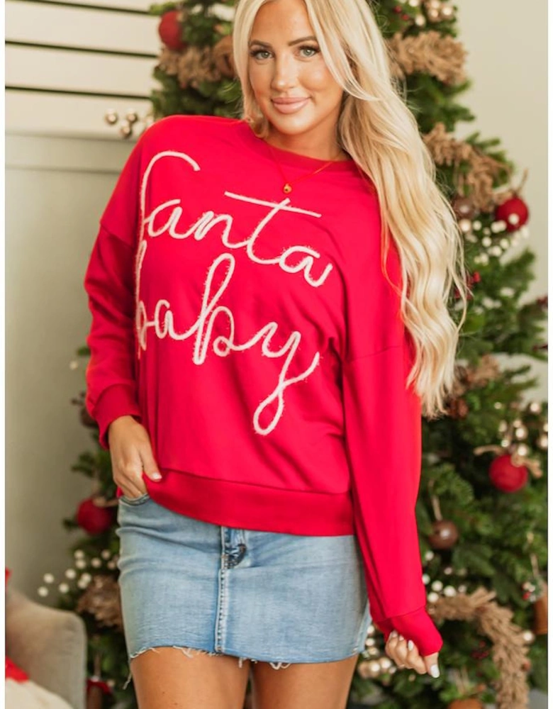 Fiery Red Christmas Santa Baby Tinsel Graphic Sweatshirt