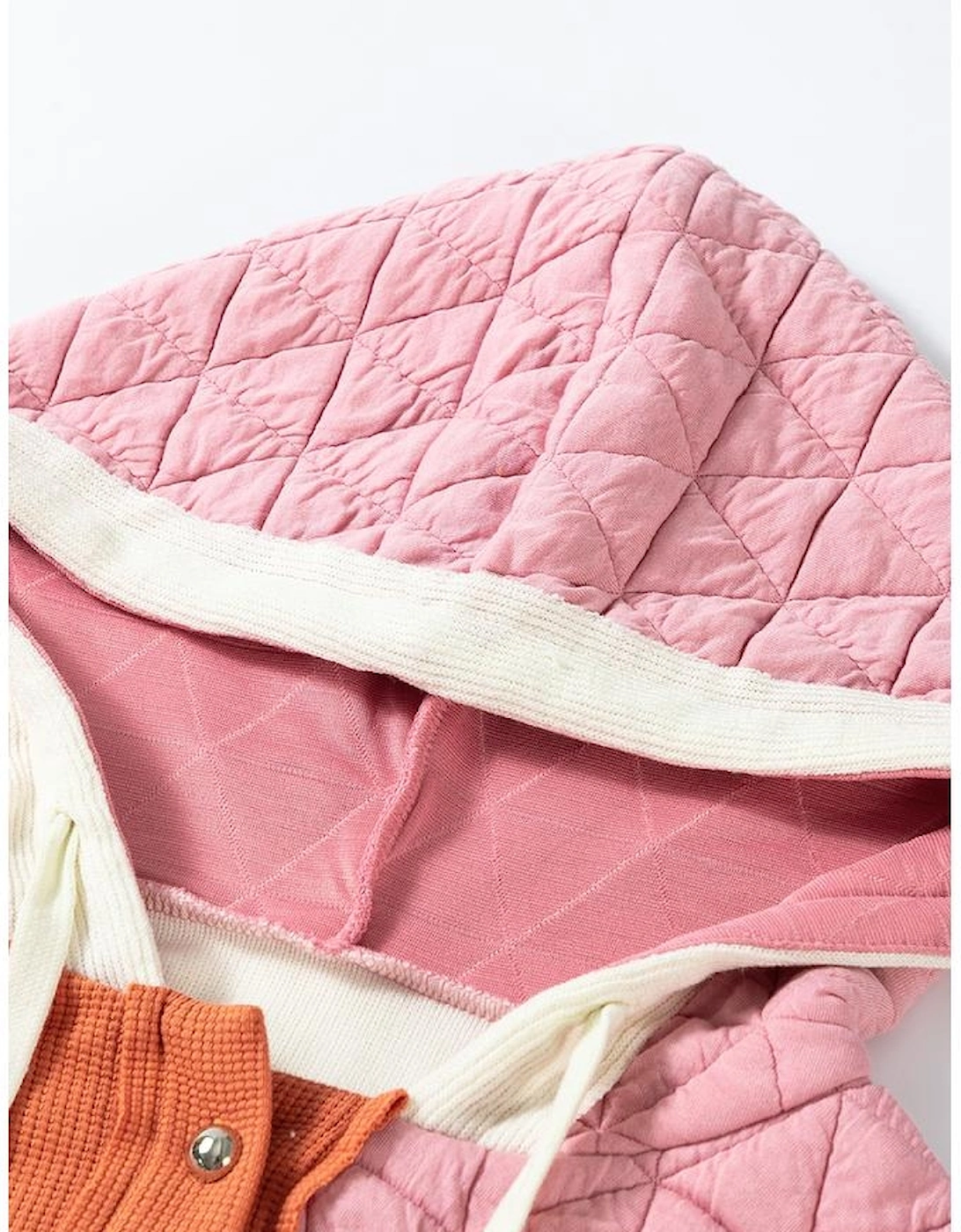 Coral Quilted Textured Patchwork Loose Fit Hooded Jacket