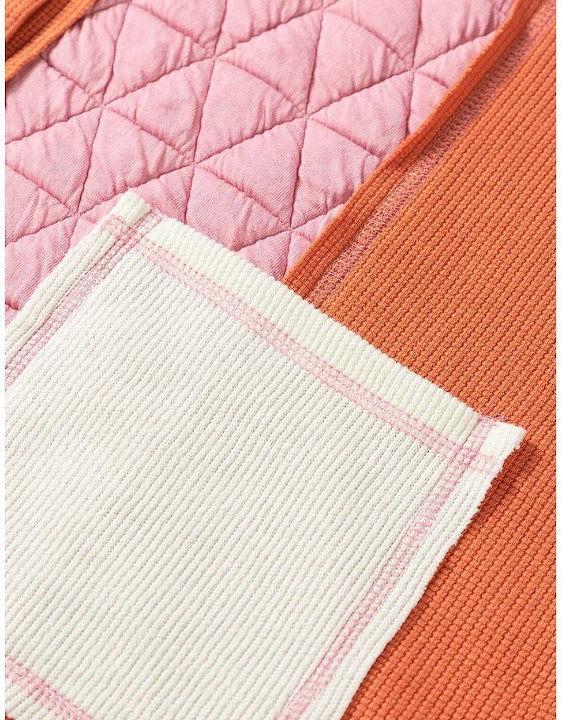 Coral Quilted Textured Patchwork Loose Fit Hooded Jacket, 13 of 12