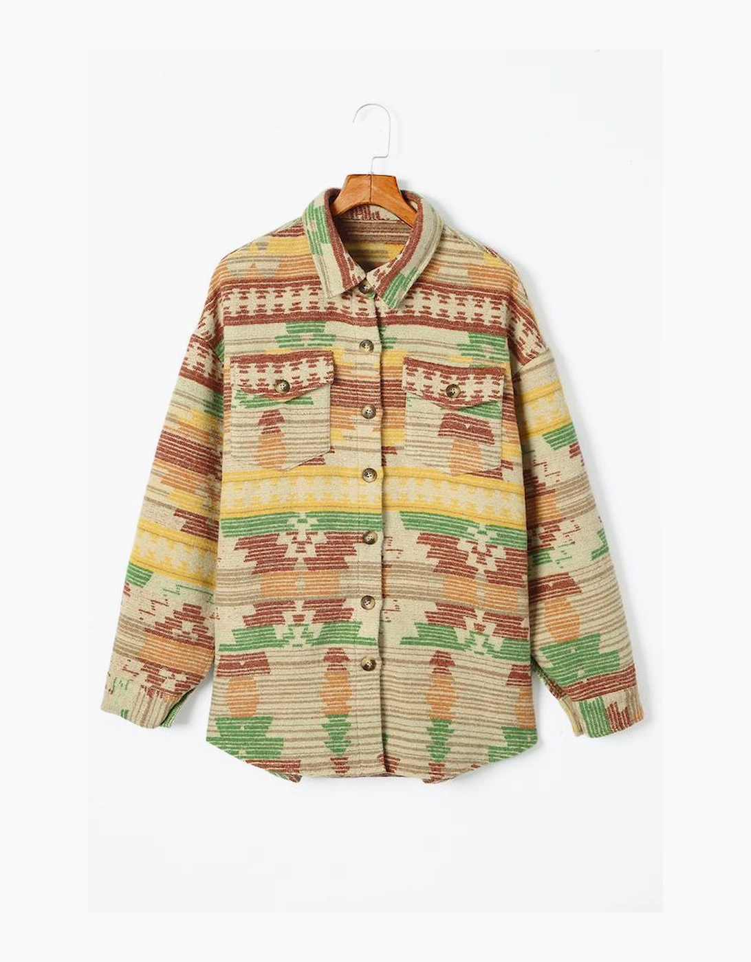 Yellow Western Aztec Print Button Flap Pocket Shacket