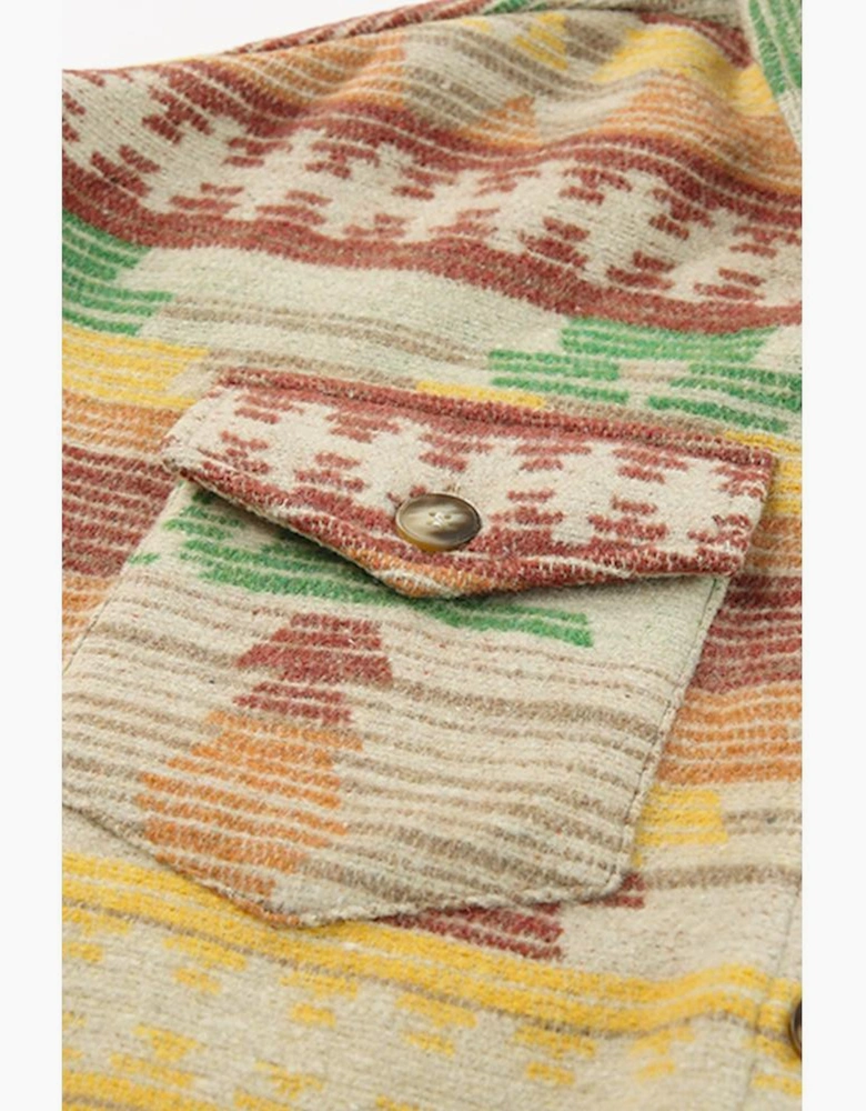 Yellow Western Aztec Print Button Flap Pocket Shacket