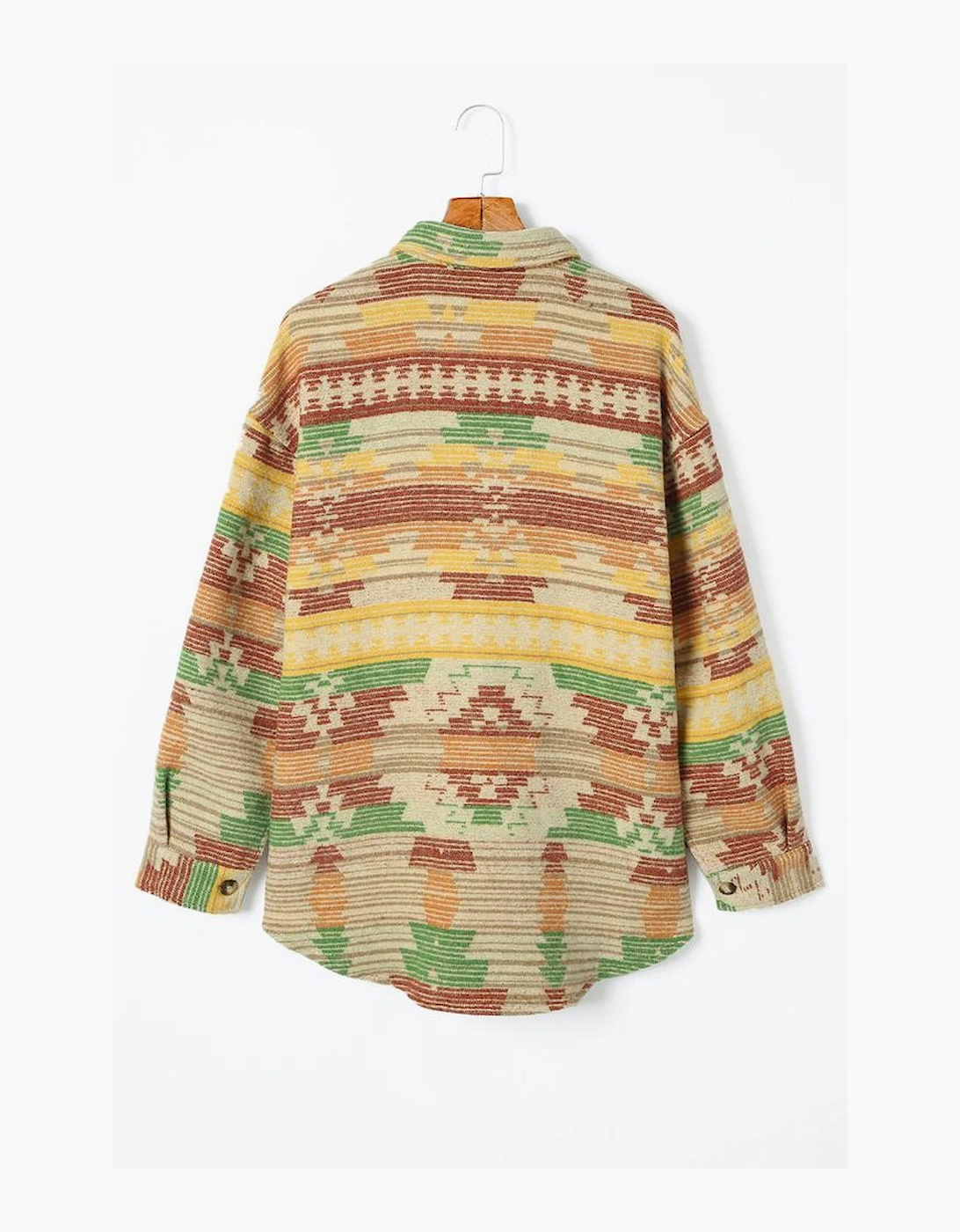 Yellow Western Aztec Print Button Flap Pocket Shacket