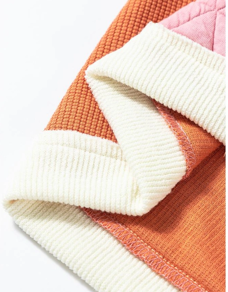 Coral Quilted Textured Patchwork Loose Fit Hooded Jacket