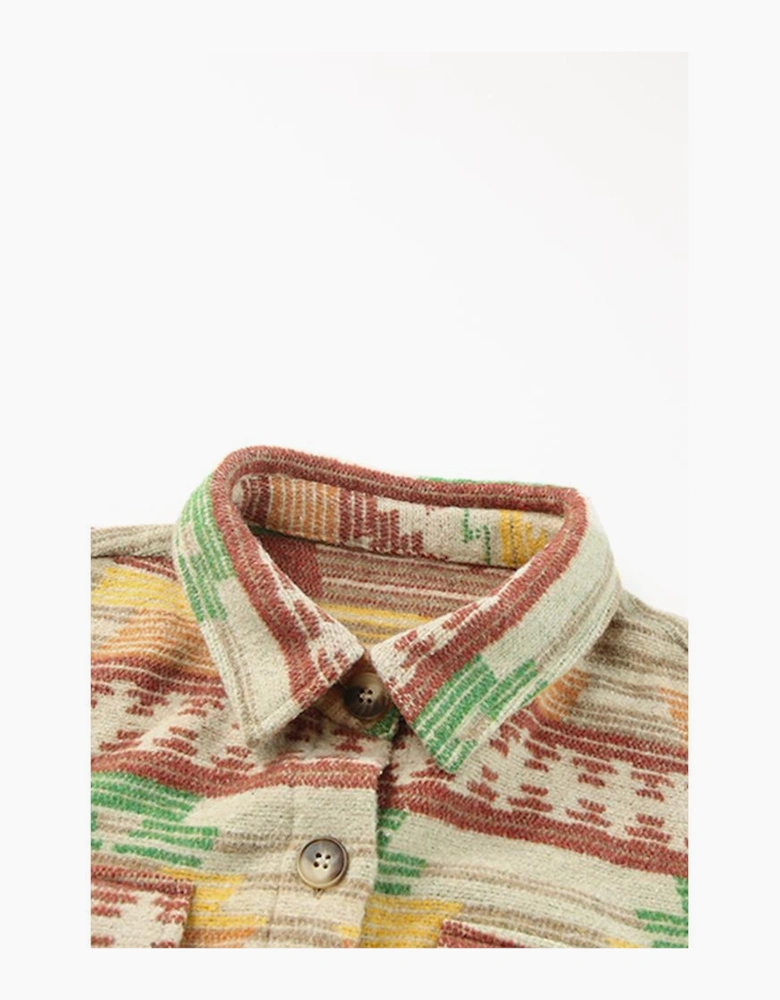 Yellow Western Aztec Print Button Flap Pocket Shacket