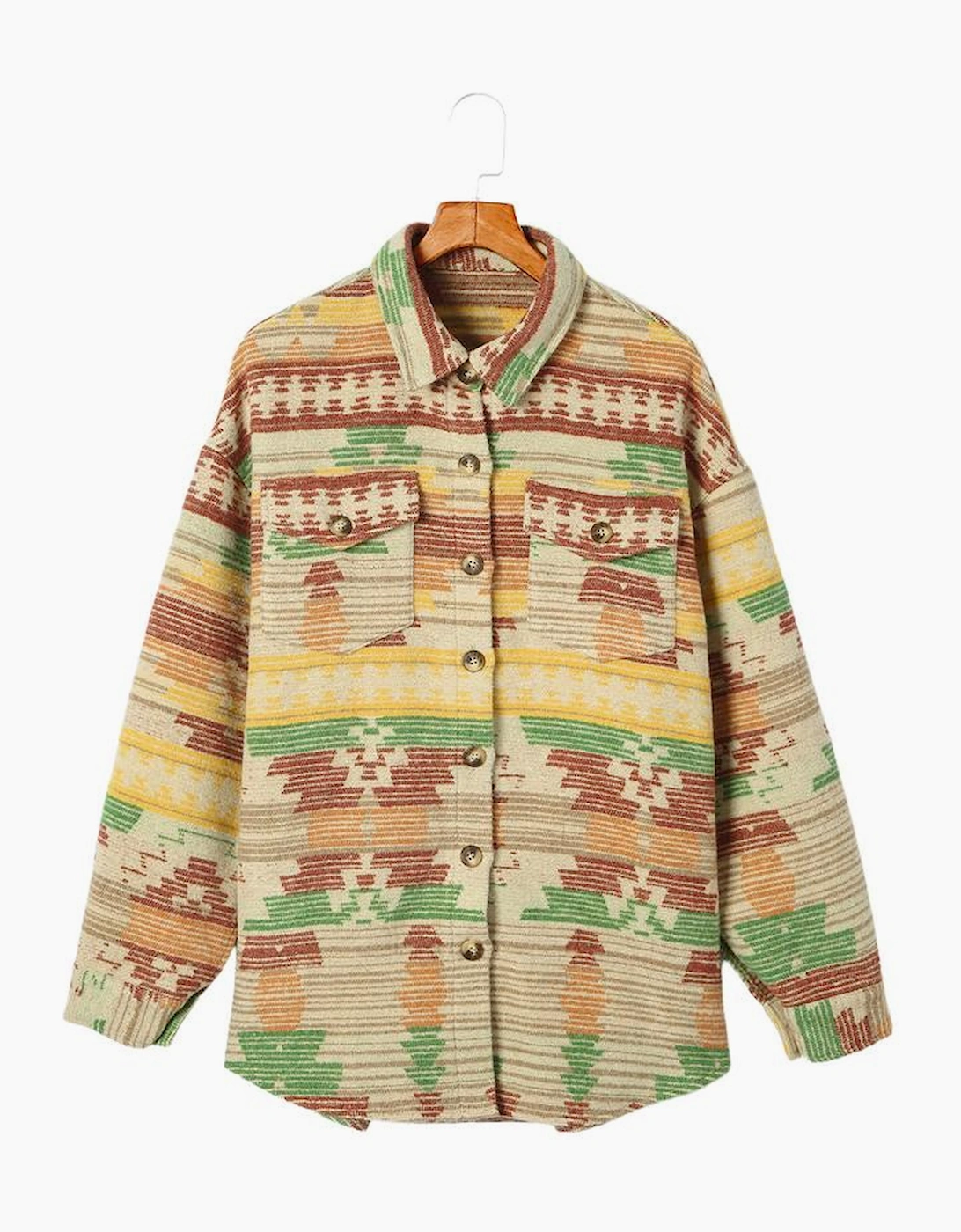 Yellow Western Aztec Print Button Flap Pocket Shacket