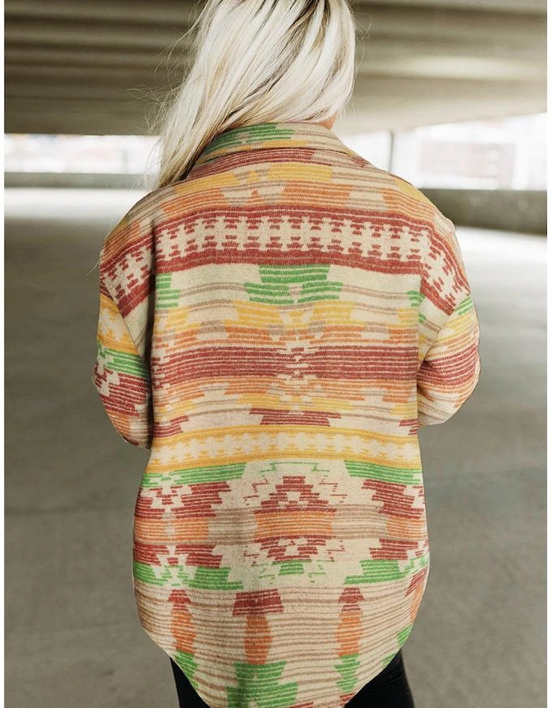 Yellow Western Aztec Print Button Flap Pocket Shacket