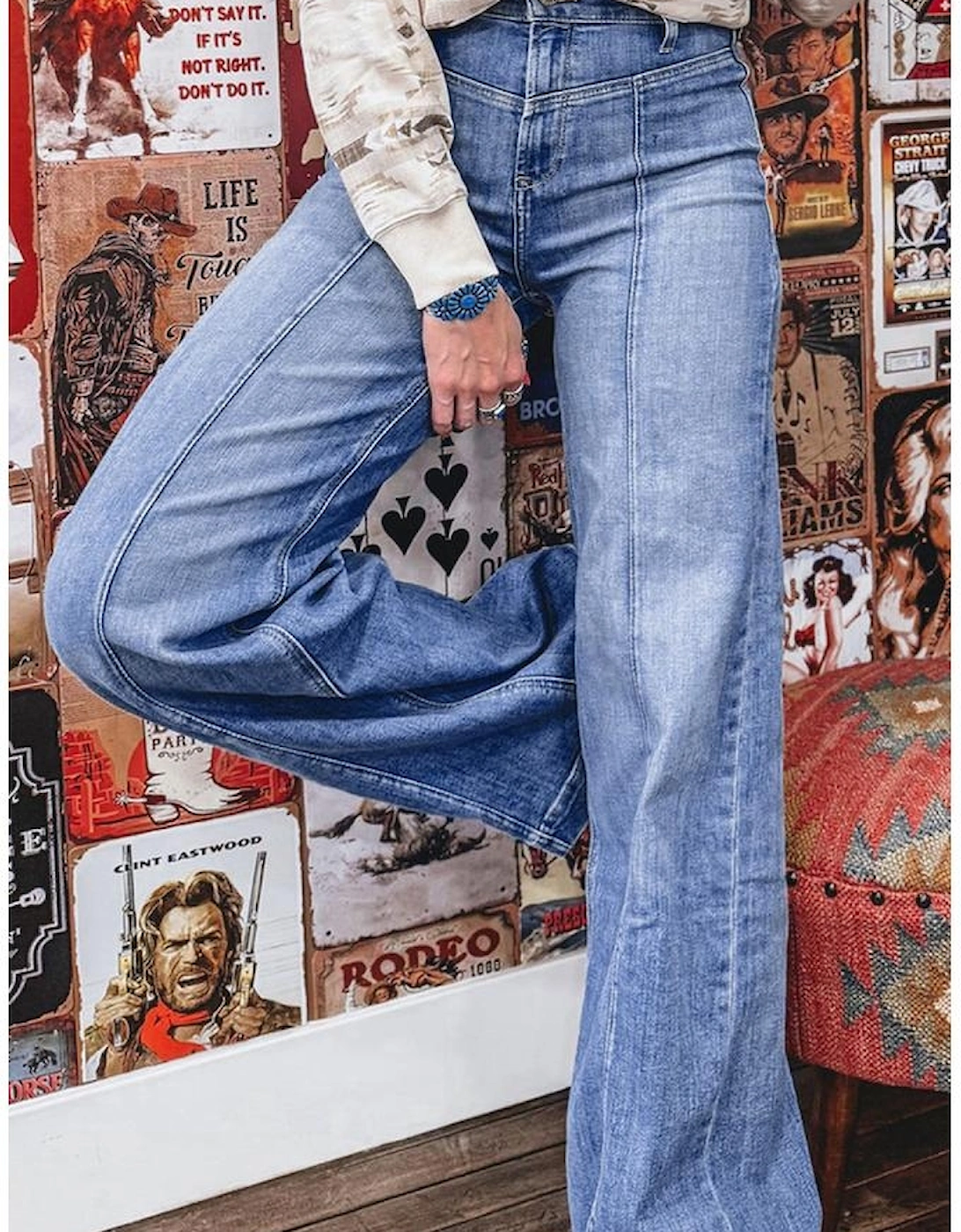 Beau Blue Tailored Center Seam Detail Straight Loose High Rise Jeans