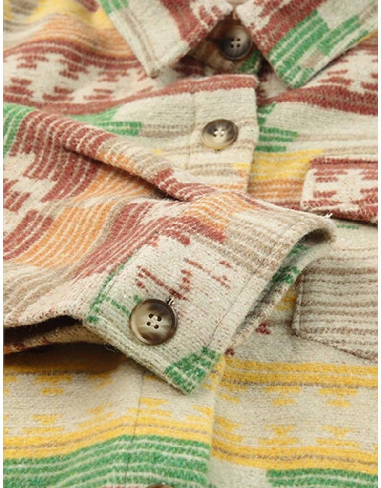Yellow Western Aztec Print Button Flap Pocket Shacket