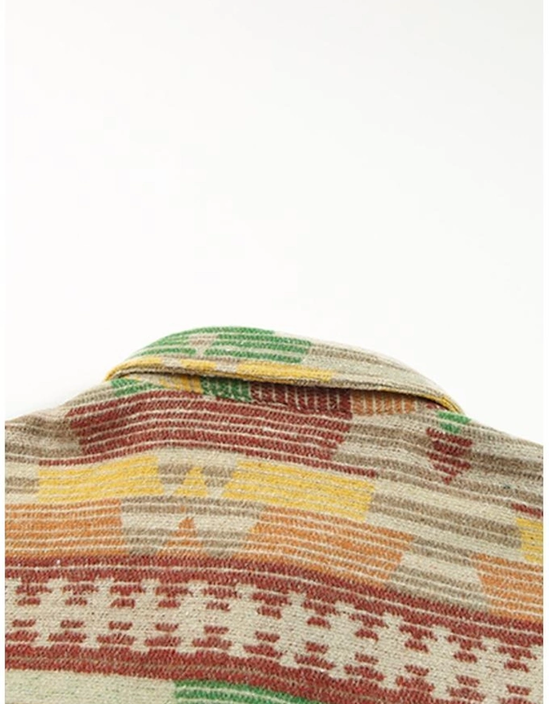 Yellow Western Aztec Print Button Flap Pocket Shacket