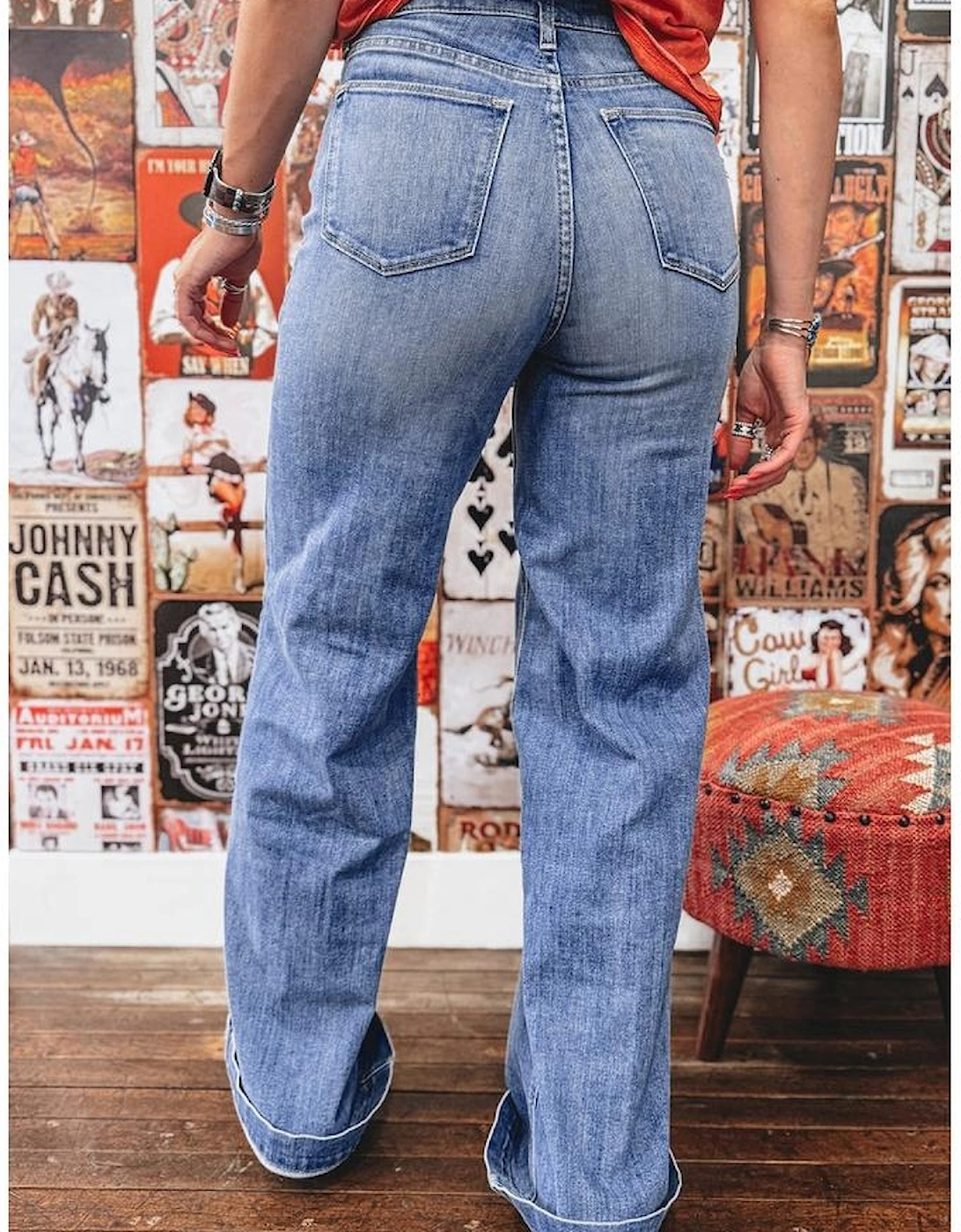 Beau Blue Tailored Center Seam Detail Straight Loose High Rise Jeans