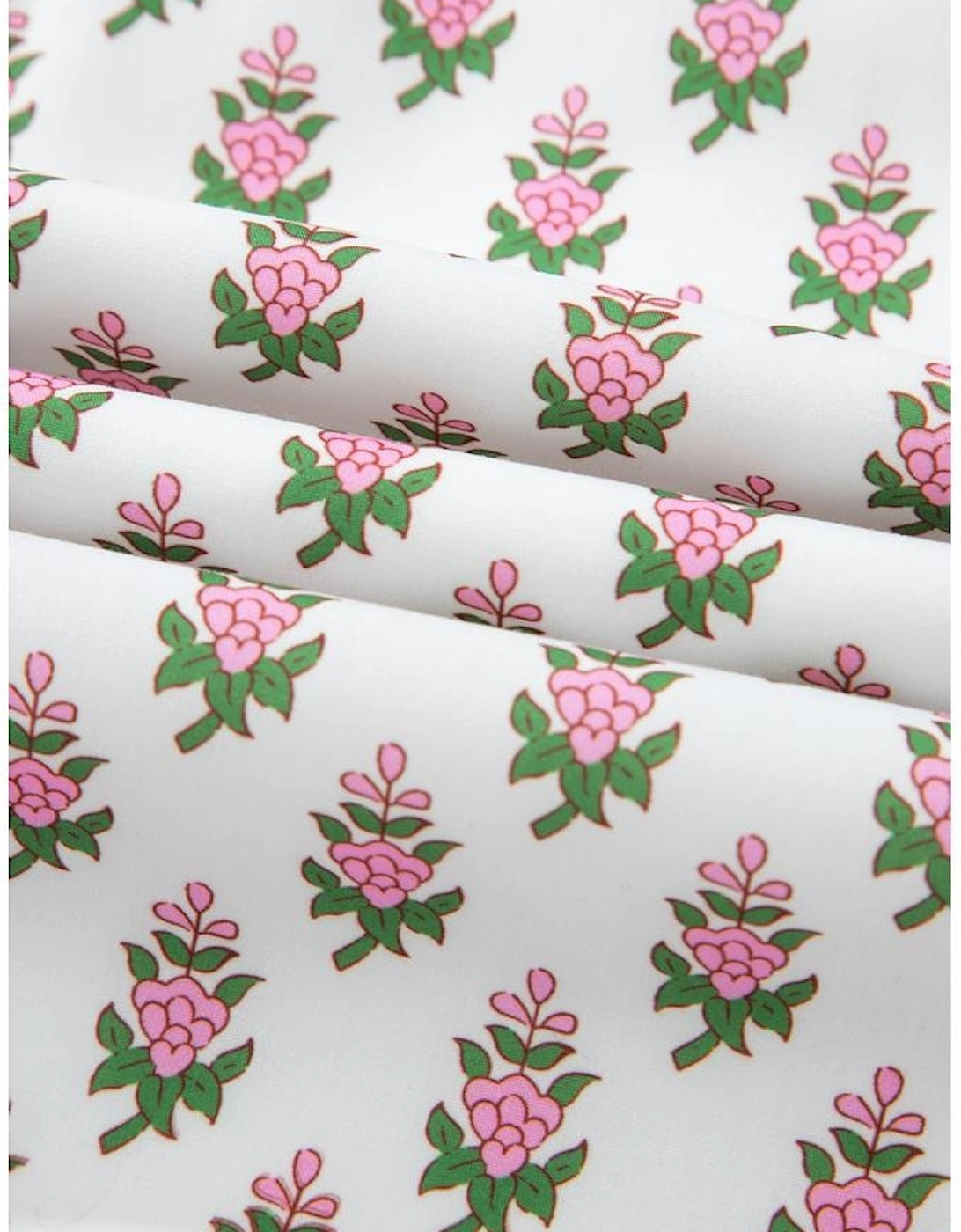 Pink Floral Print Bubble Sleeve Neck Tie Ruffled Dress