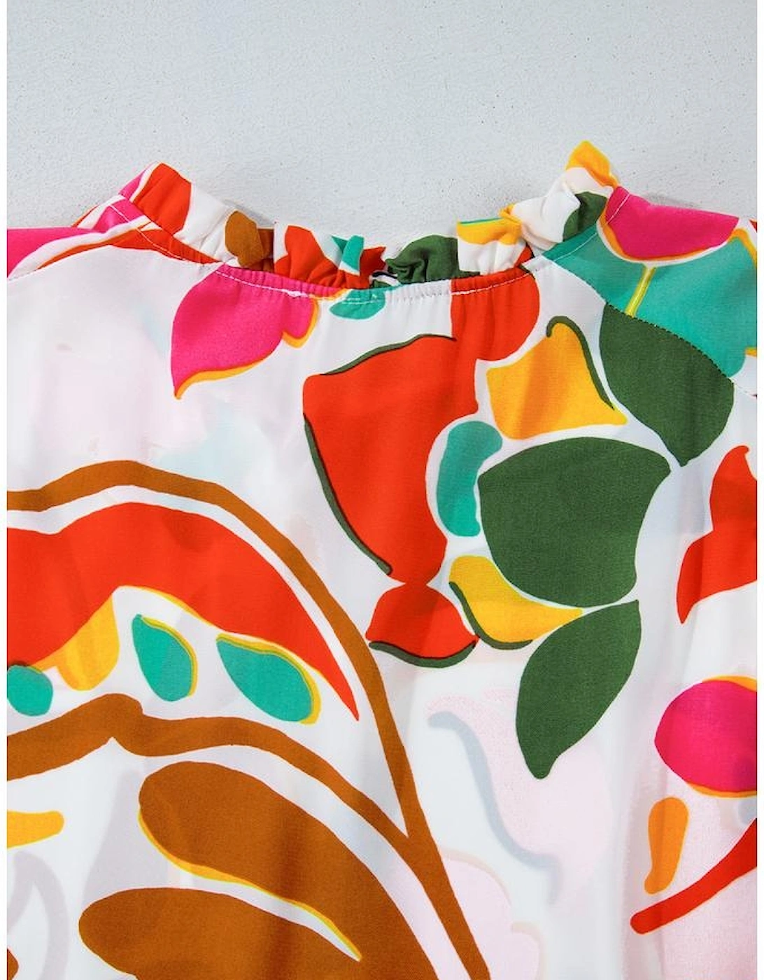 Orange Floral Print Drawstring V Neck Tiered Plus Size Dress