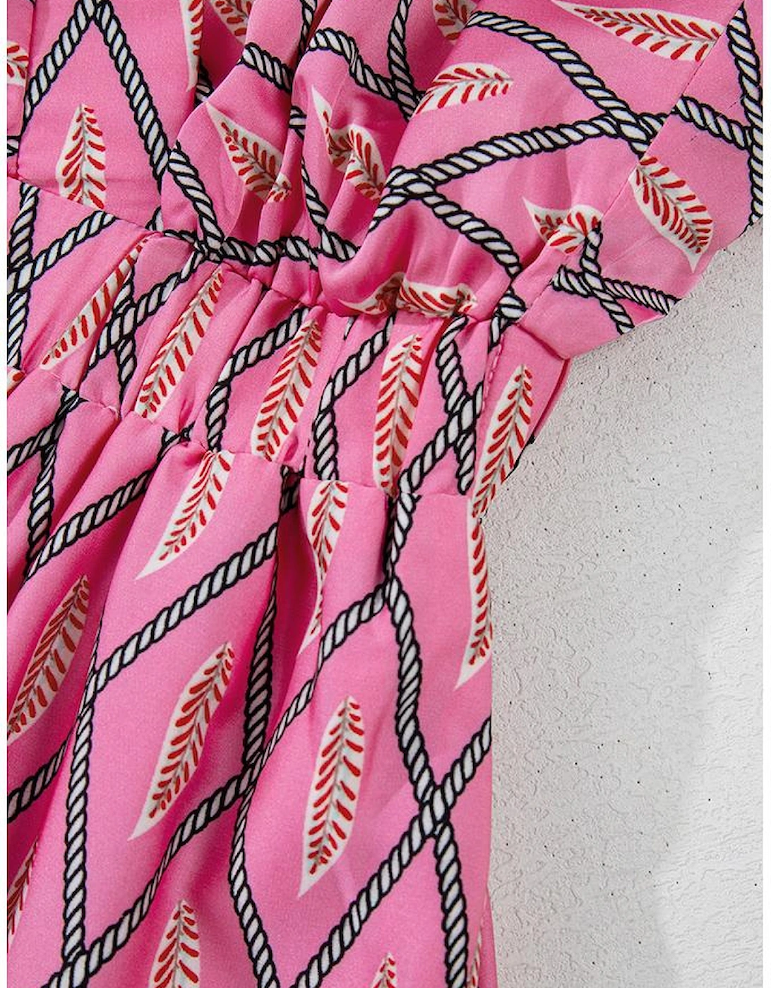 Pink Paisley Geometric Print V Neck High Waist Romper