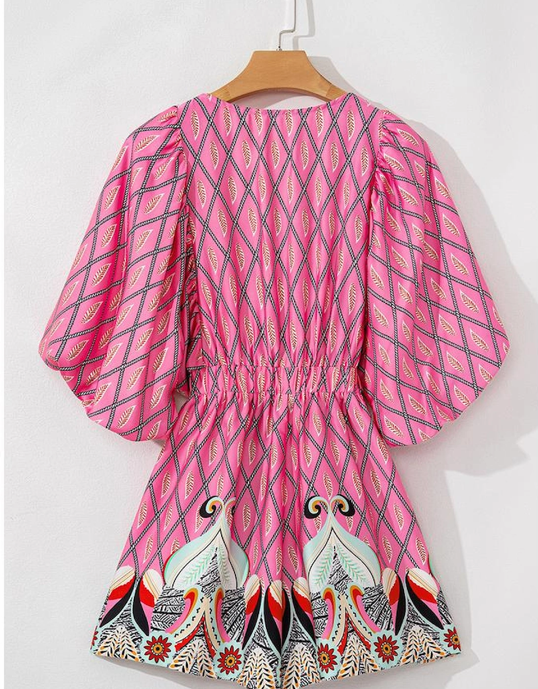 Pink Paisley Geometric Print V Neck High Waist Romper, 14 of 13