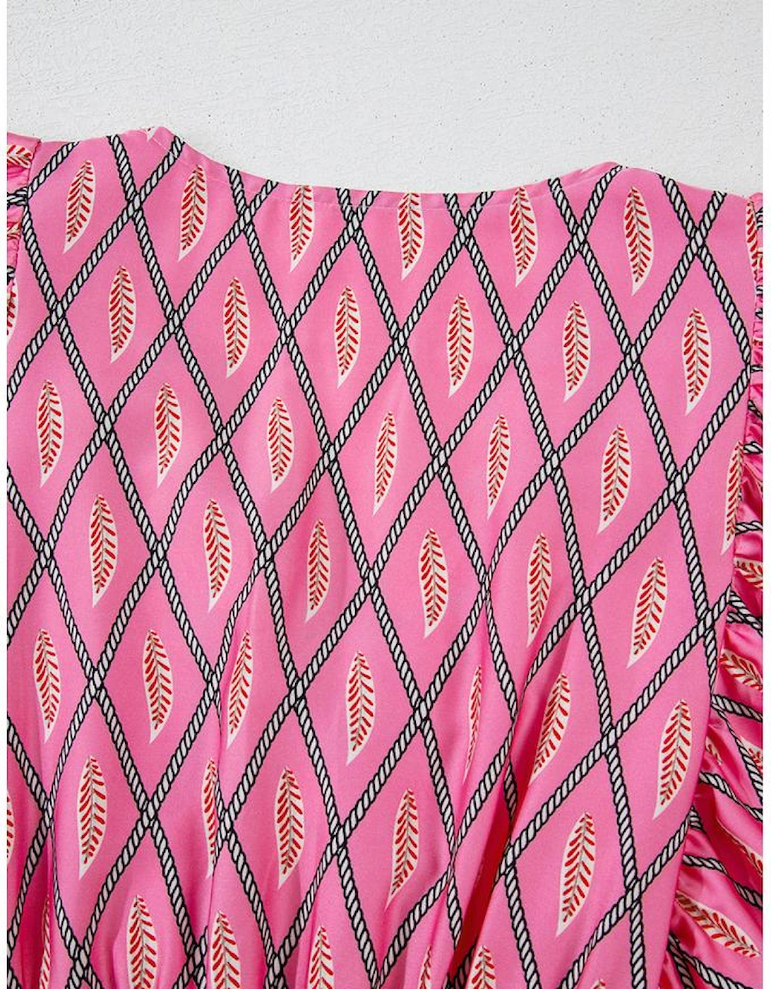 Pink Paisley Geometric Print V Neck High Waist Romper
