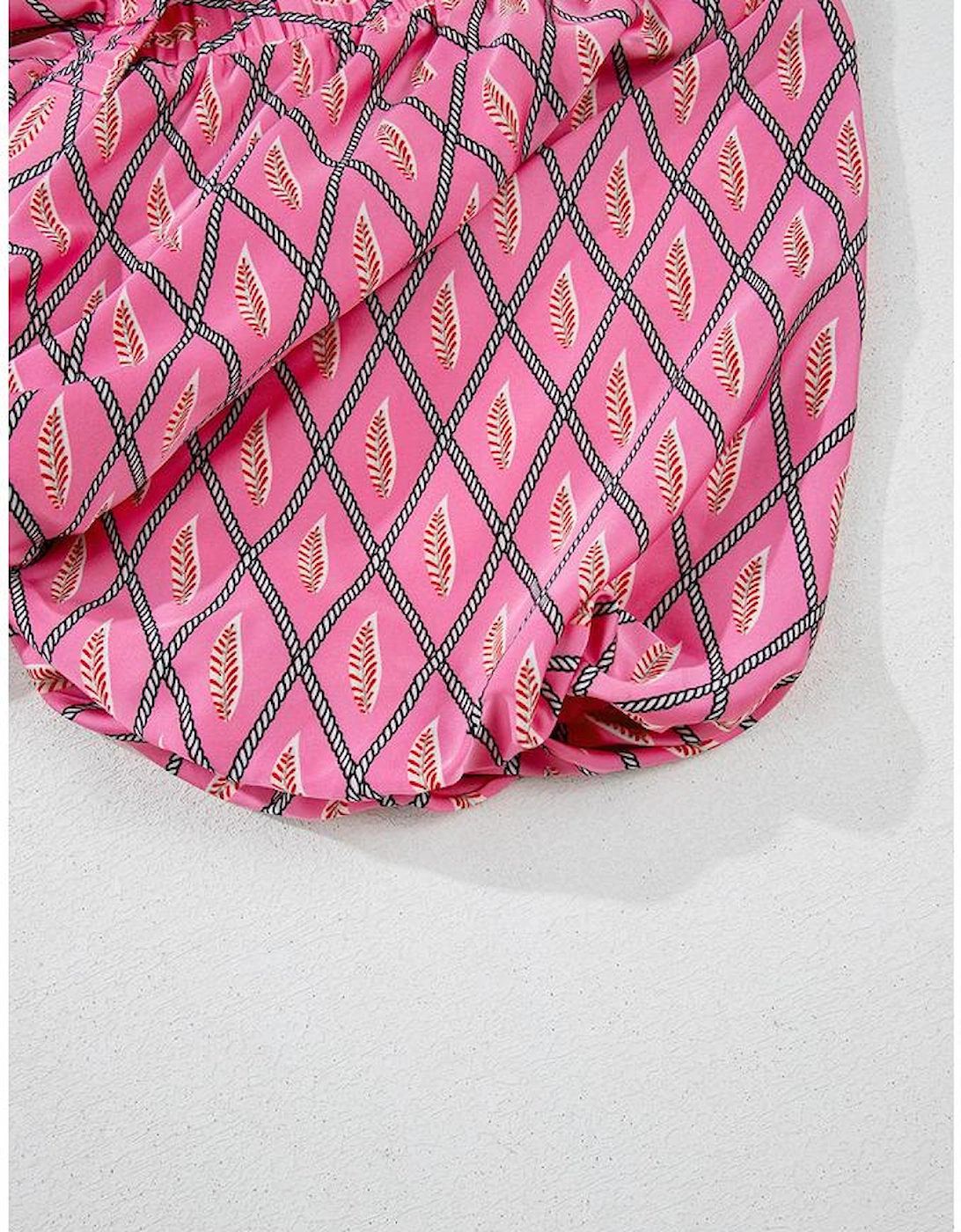 Pink Paisley Geometric Print V Neck High Waist Romper