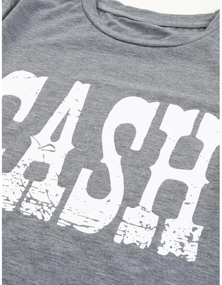 Gray CASH Letter Print T Shirt