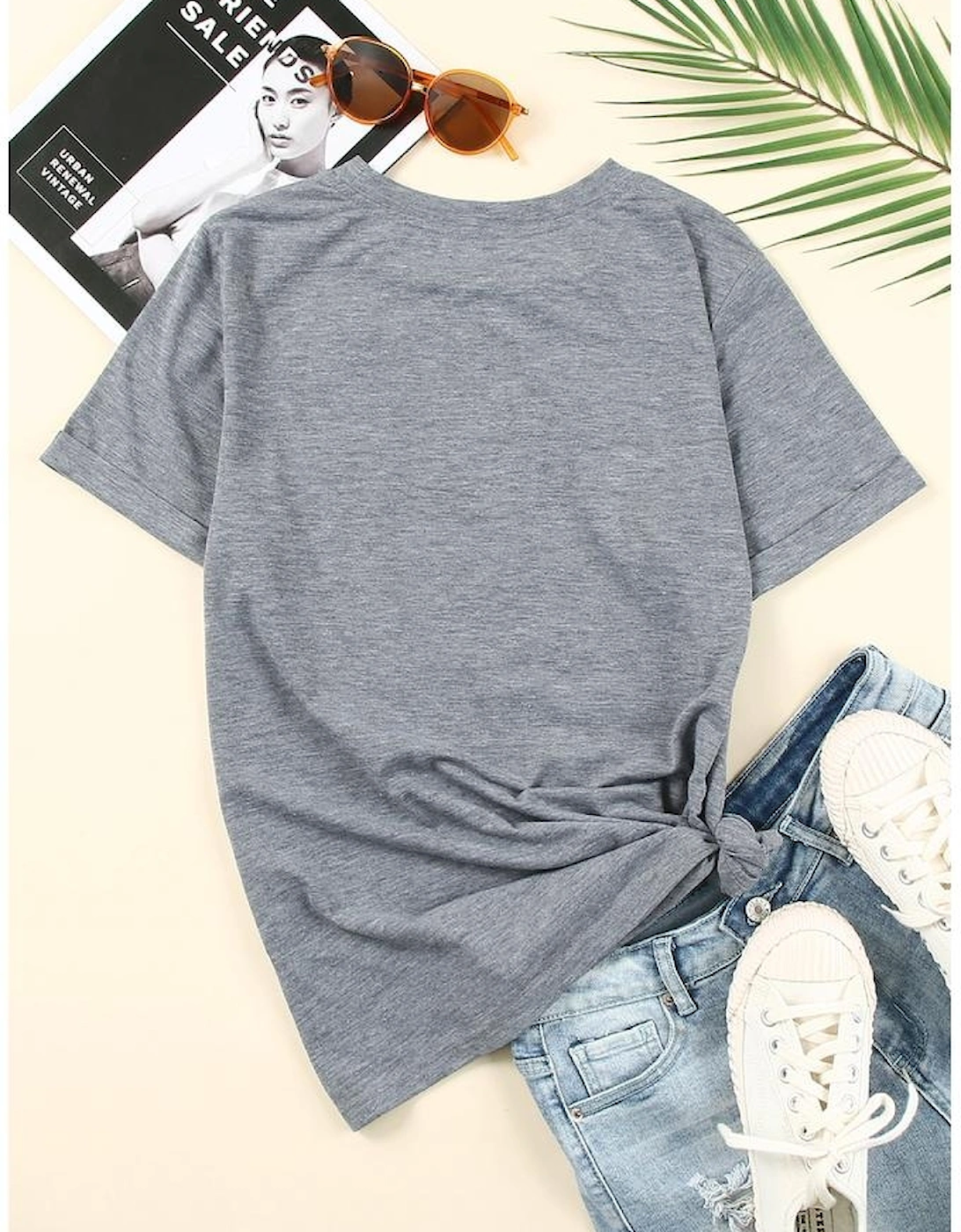 Gray CASH Letter Print T Shirt