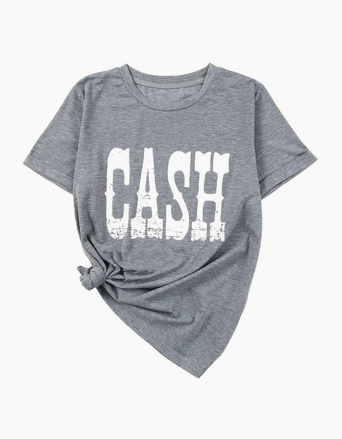 Gray CASH Letter Print T Shirt