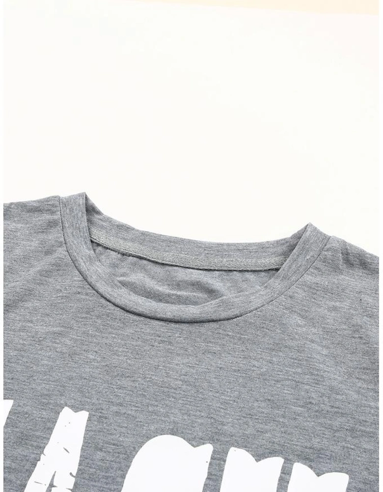 Gray CASH Letter Print T Shirt