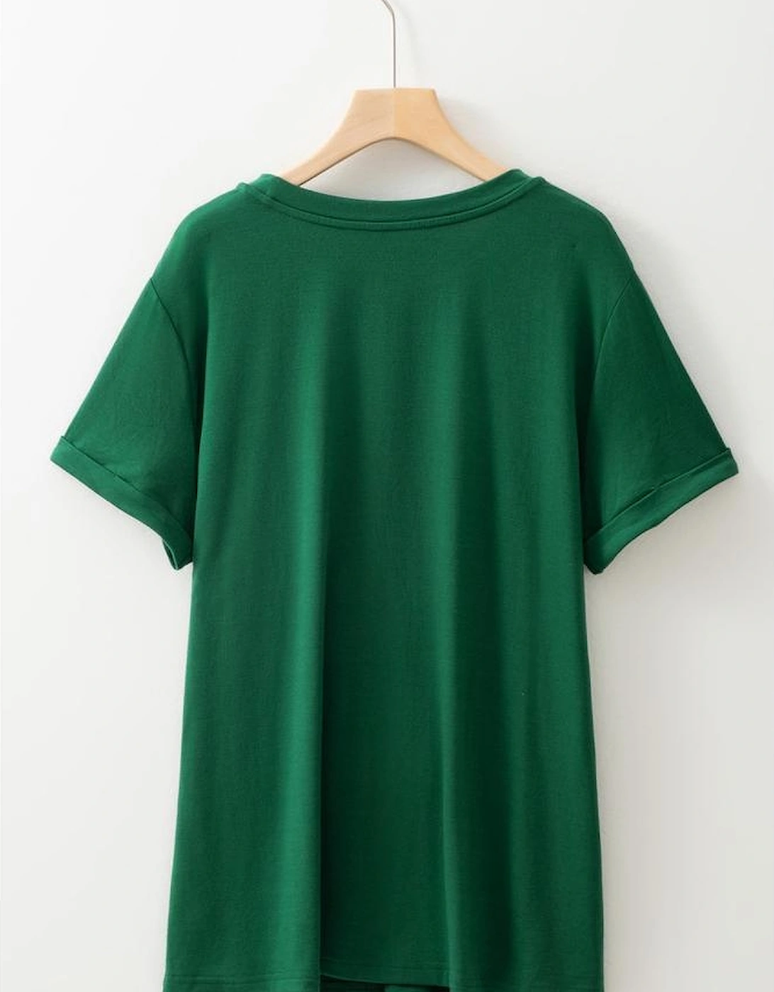 Dark Green Round Neck Rolled Sleeve Plus Size T-shirt