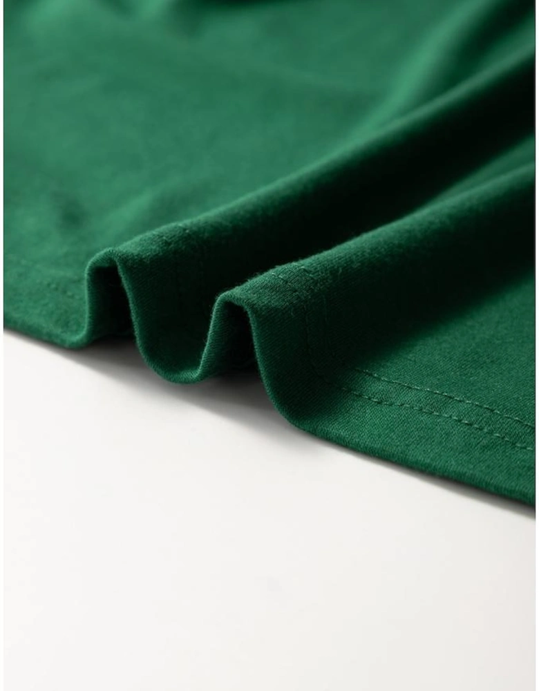 Dark Green Round Neck Rolled Sleeve Plus Size T-shirt