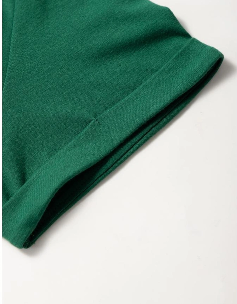 Dark Green Round Neck Rolled Sleeve Plus Size T-shirt