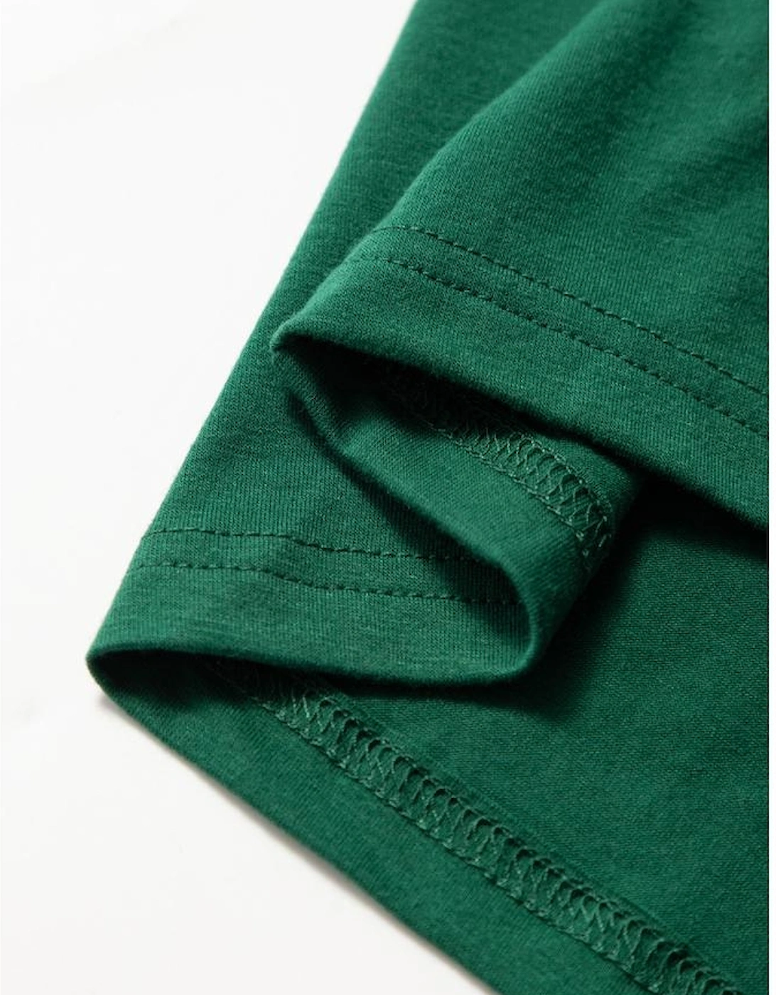 Dark Green Round Neck Rolled Sleeve Plus Size T-shirt