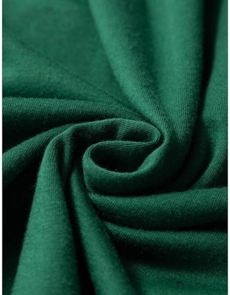 Dark Green Round Neck Rolled Sleeve Plus Size T-shirt