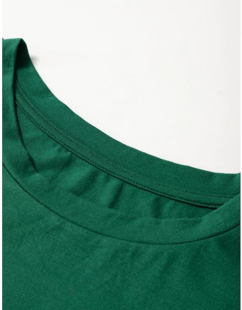 Dark Green Round Neck Rolled Sleeve Plus Size T-shirt