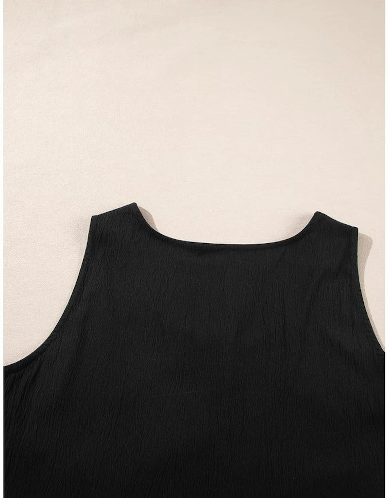 Black Plus Size Sleeveless Button Front Loose Jumpsuit