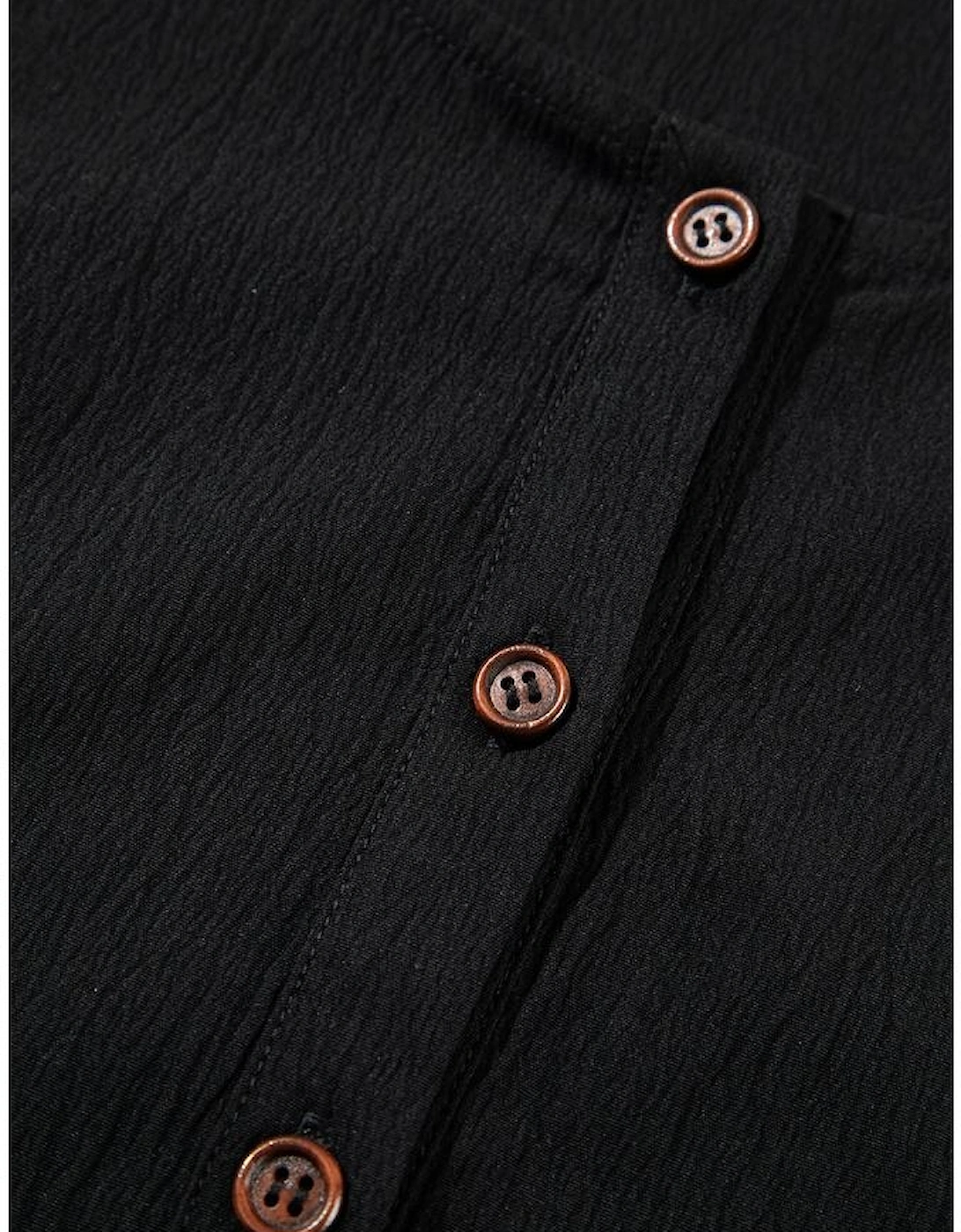 Black Plus Size Sleeveless Button Front Loose Jumpsuit