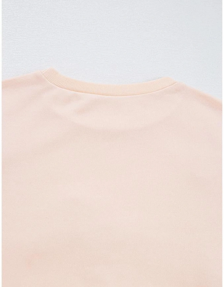 Parchment Embroidered Bow Lantern Sleeve Oversized Pullover Sweatshirt