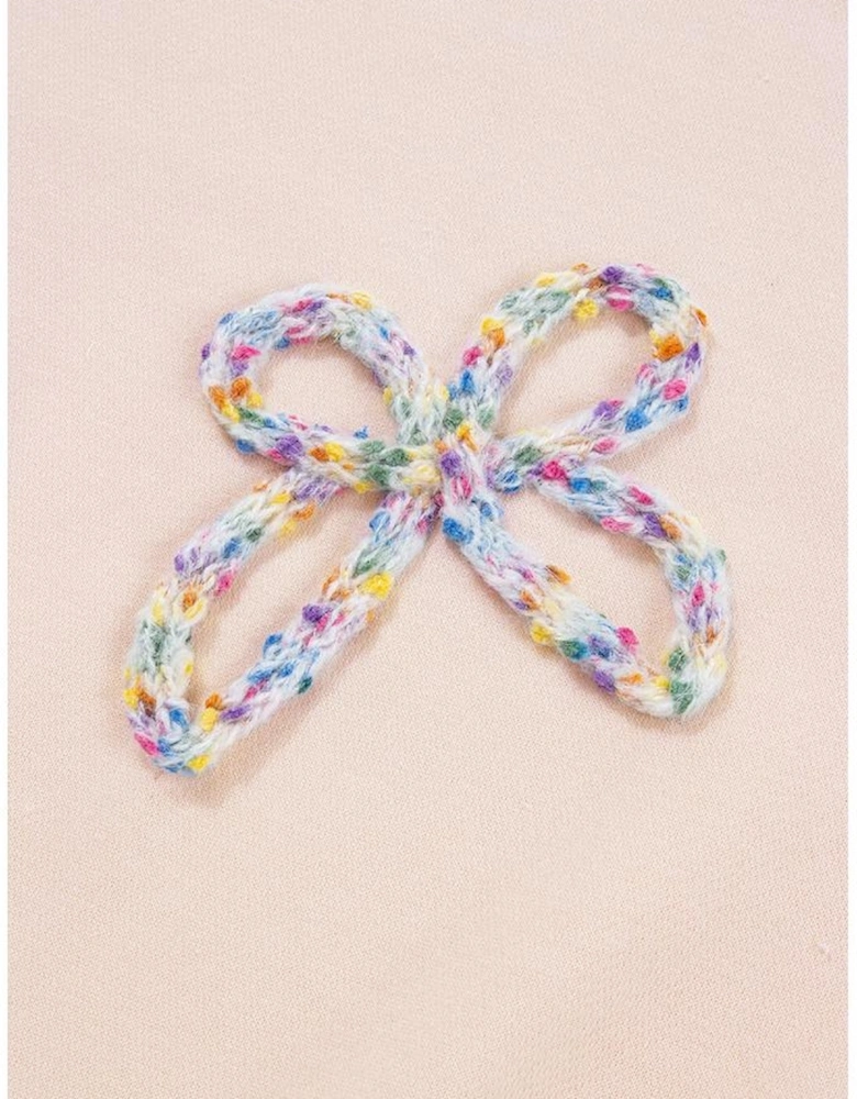 Parchment Embroidered Bow Lantern Sleeve Oversized Pullover Sweatshirt